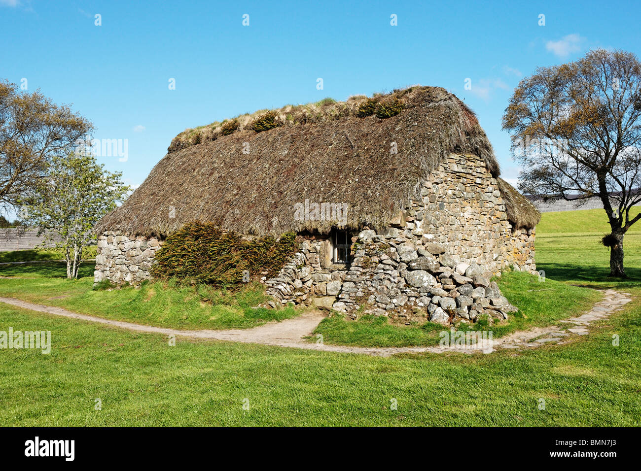 Leanach Cottage, Culloden Battlefield, in der Nähe von Inverness, Highland, Schottland, UK. Stockfoto