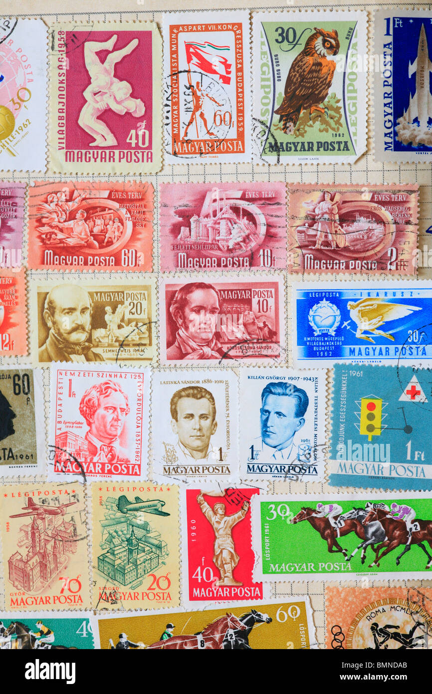 Ungarische Briefmarken im Briefmarken-album Stockfoto