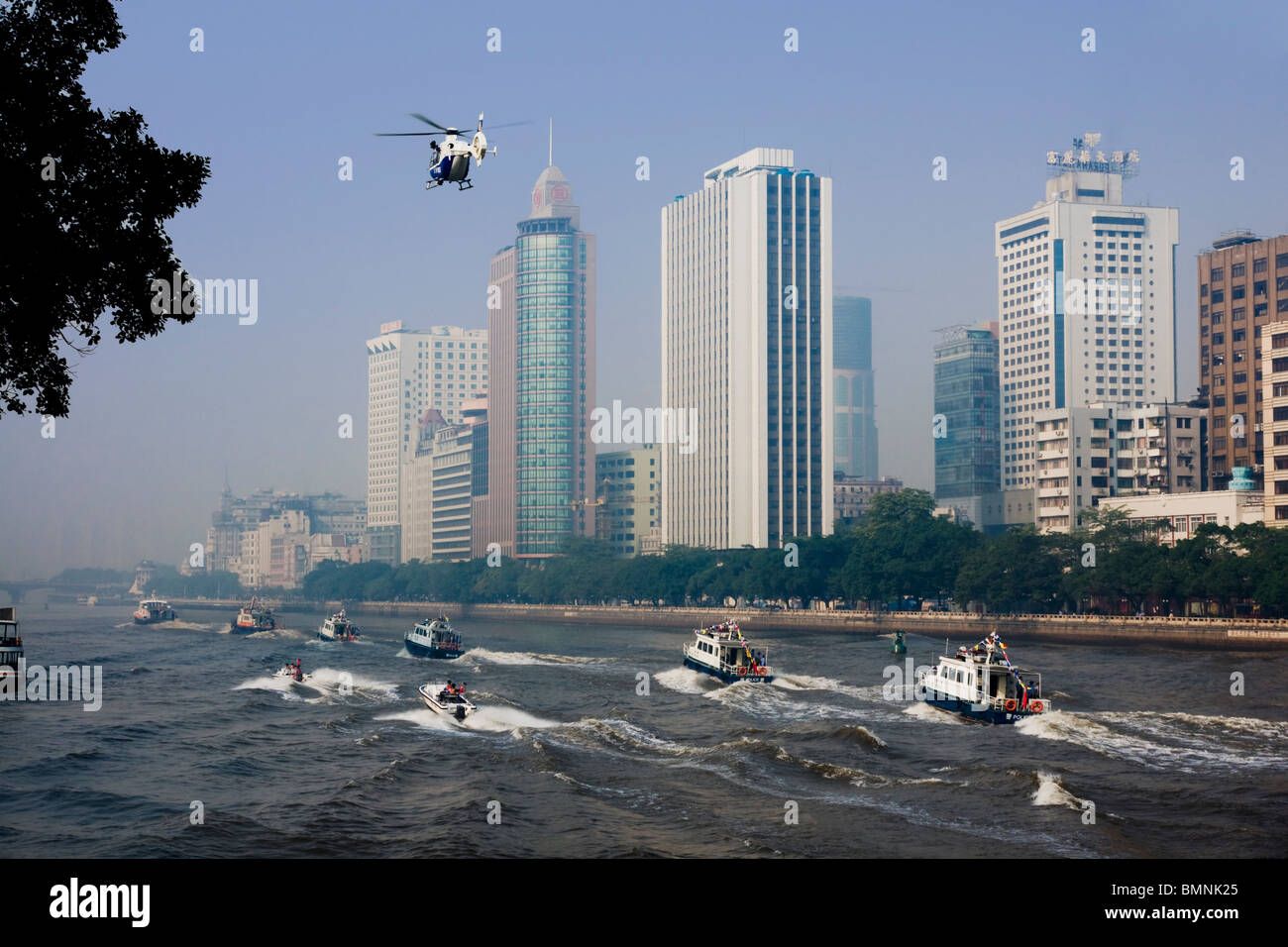 China Polizeiboot Guangdong Guangzhou Helicopter Display Stockfoto