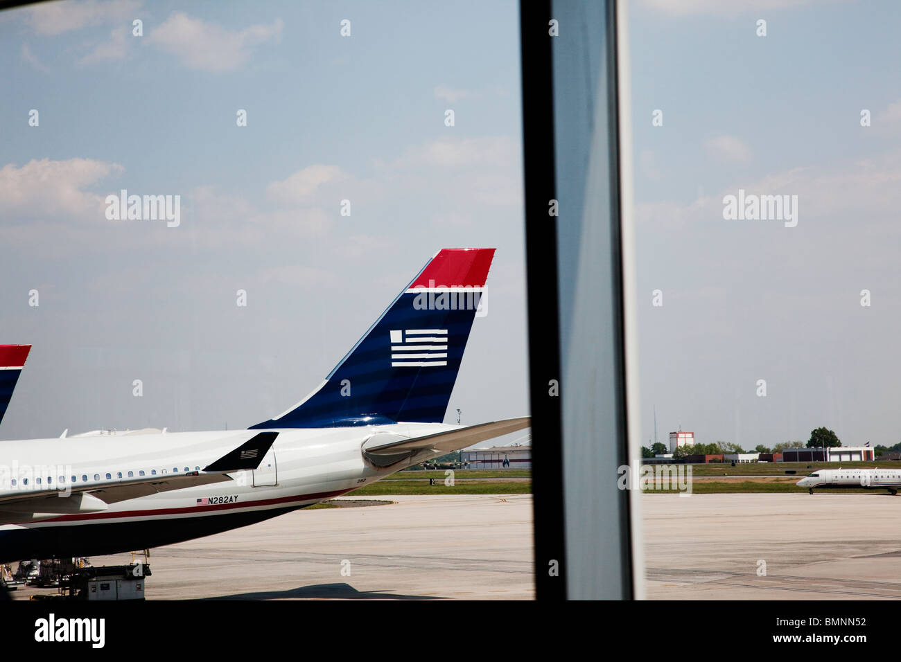 Amerika-Flug gebrandmarkt Fin U.S. Airways Logo Heck Stockfoto