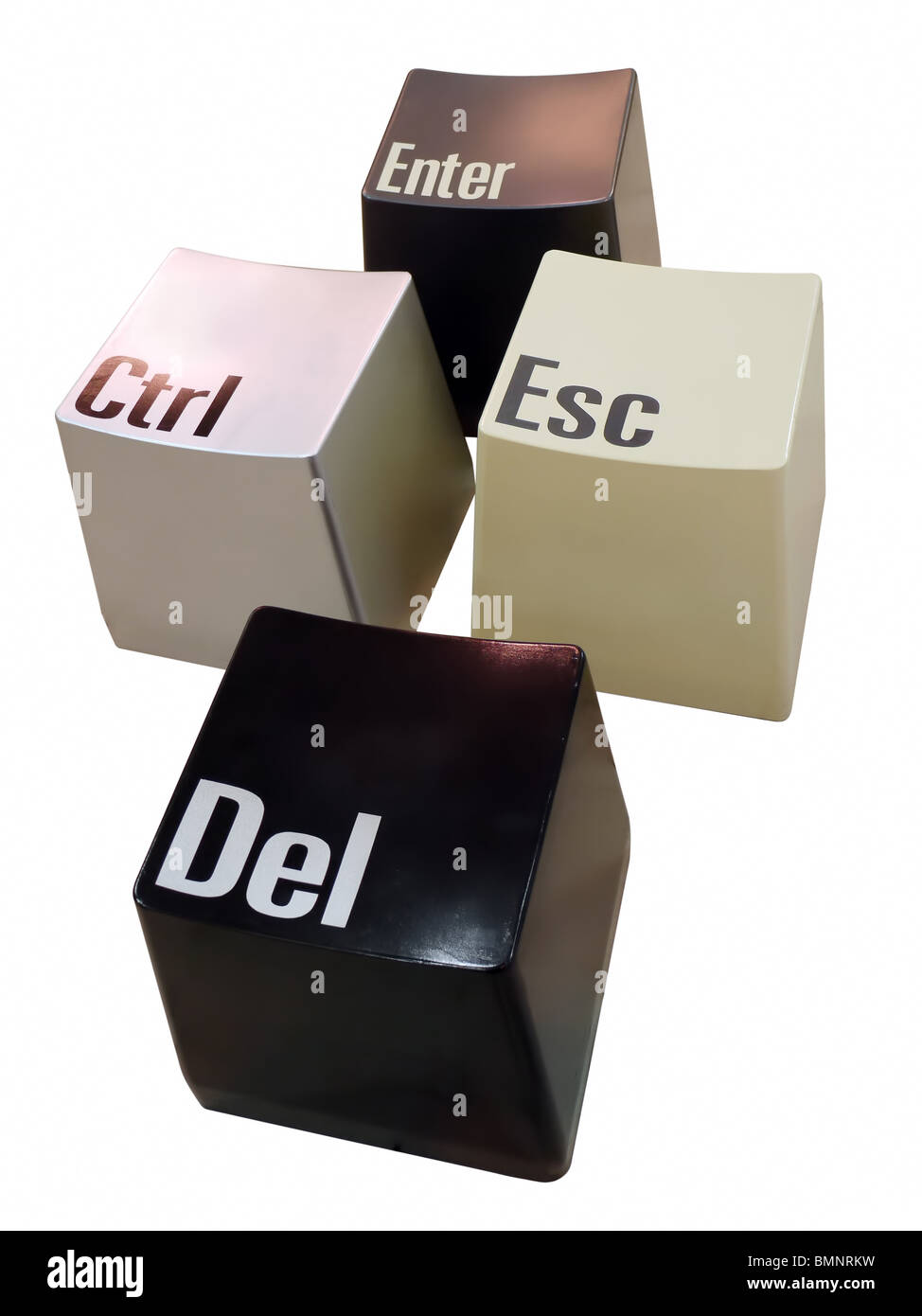 Strg, Del, Esc und Enter Tasten der Tastatur isoliert auf weiss Stockfoto