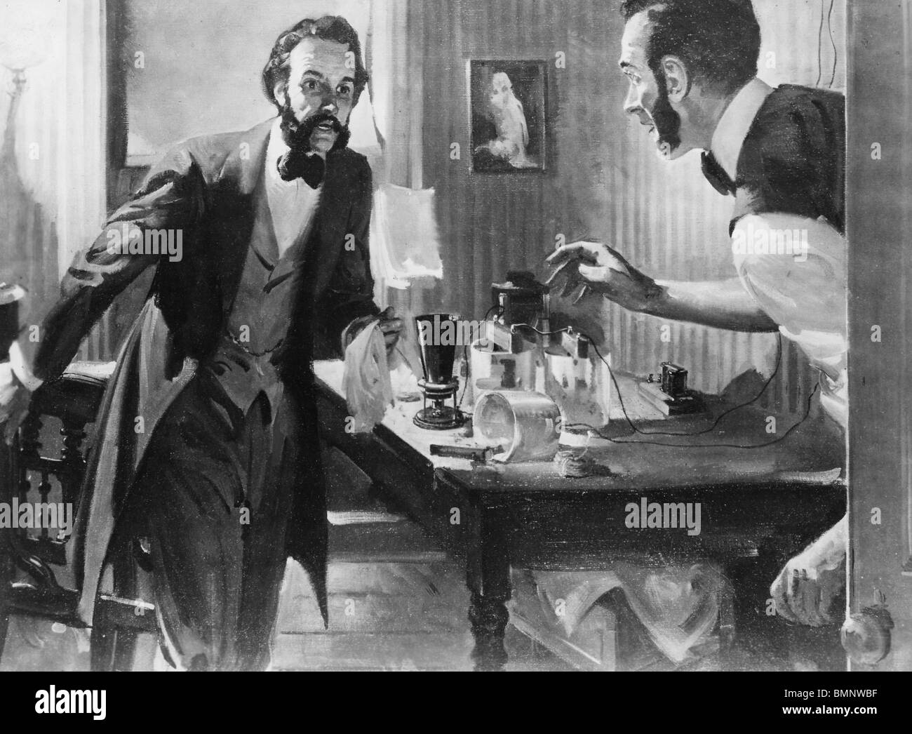 Machen Sie ALEXANDER GRAHAM BELL - Bell und Watson die ersten Telefonanschluss - siehe Beschreibung unten Stockfoto