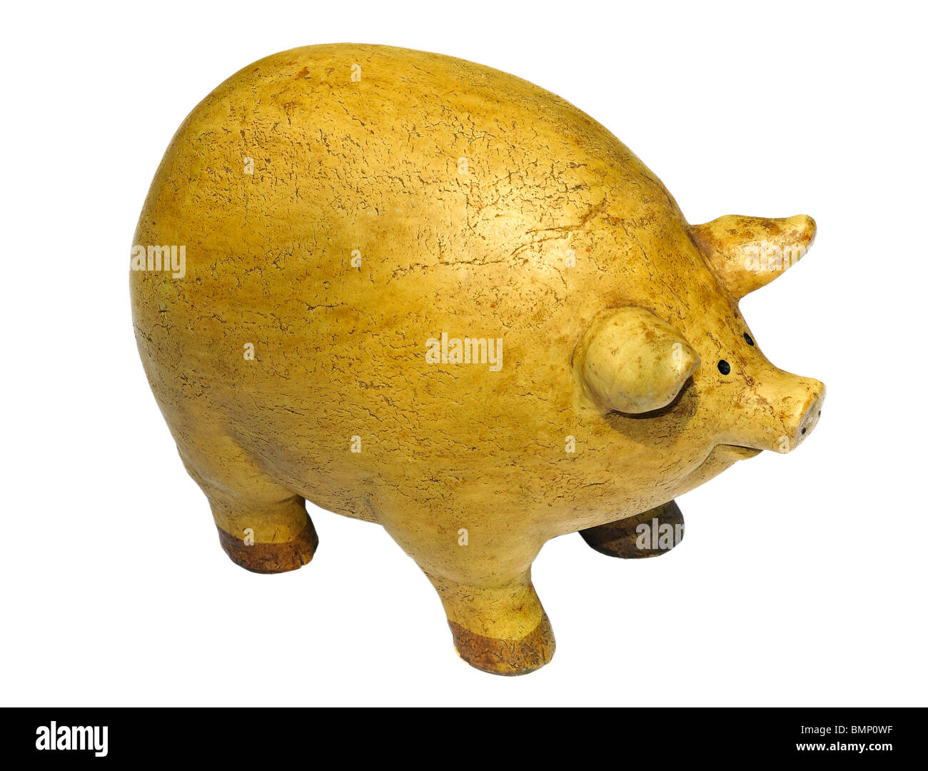 Antike fettes Schwein Skulptur schauen verwirrt. Stockfoto