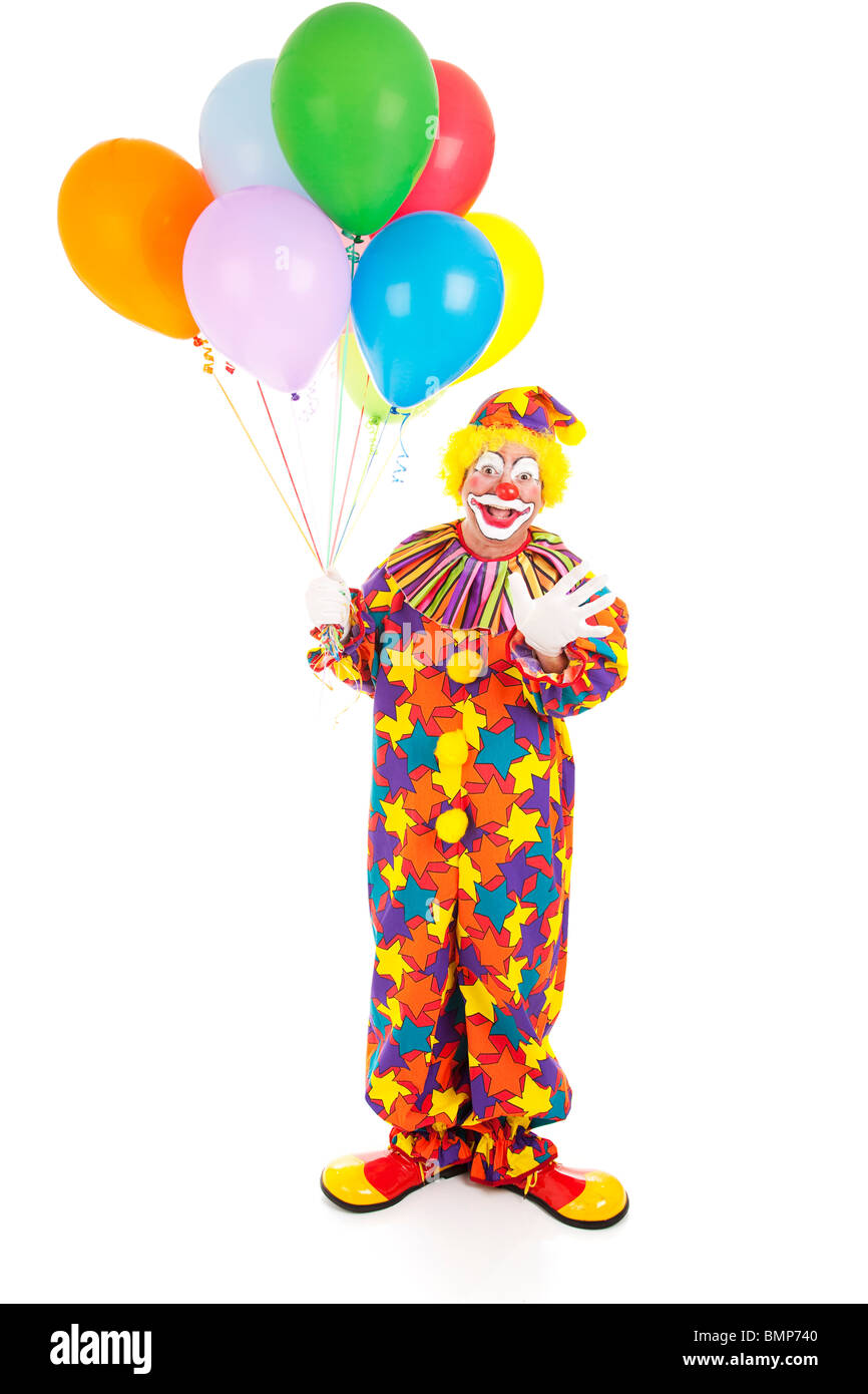 Alles Gute zum Geburtstag Clown hält eine Reihe von Ballons. Ganzkörper,  isoliert Stockfotografie - Alamy