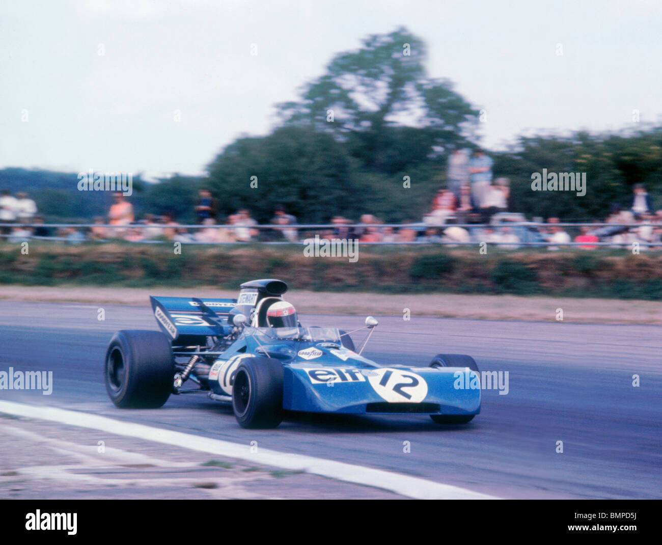 Tyrrell 003 angetrieben von Jackie Stewart beim britischen Grand Prix 1971, Silverstone. Stockfoto