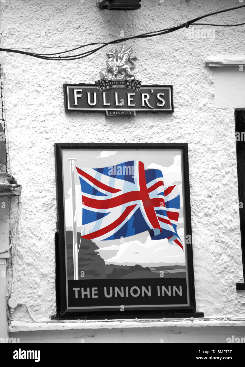 Das Union Inn Pub Schild an der Wand in Cowes, Isle of Wight, Hampshire UK - Griffin Brewers Fuller's Chiswick Stockfoto