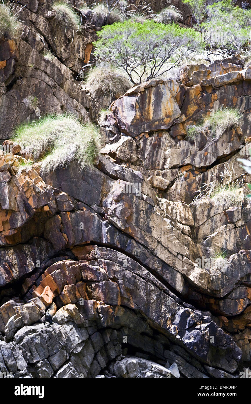 Falten und Knicken des sedimentären Pfingsten Sandstein erstellt ca. 1800 Millionen Jahren Talbot Bay Australien Stockfoto