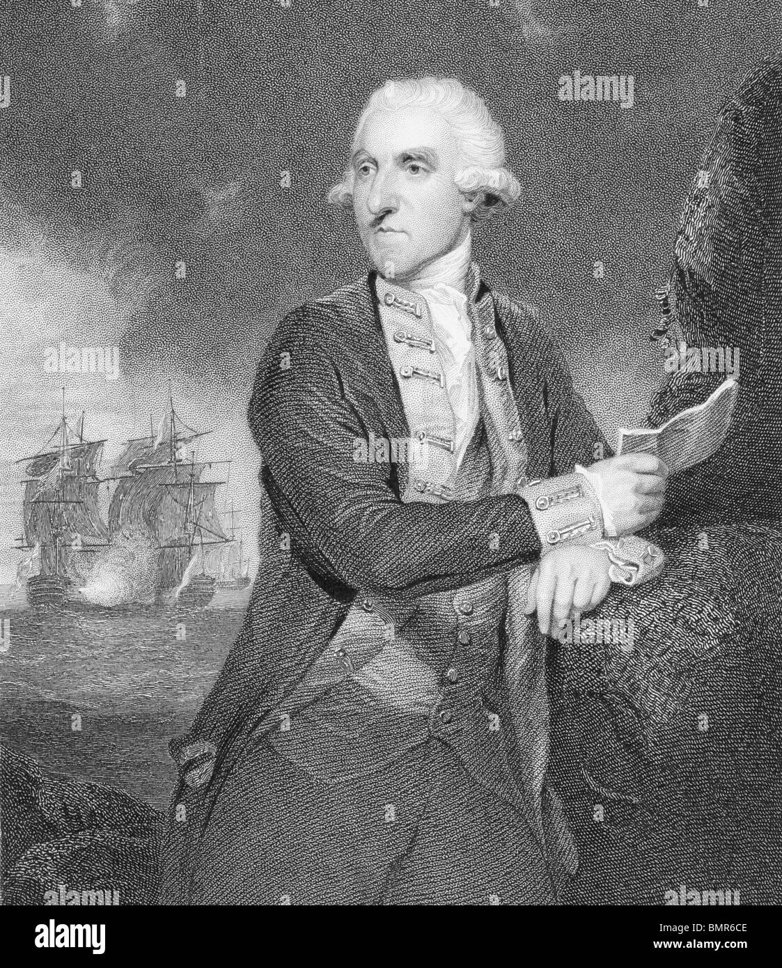 Admiral Samuel Hood, 1. Viscount Hood (1724 – 1816) auf Gravur aus den 1800er Jahren. Britischer Admiral. Stockfoto
