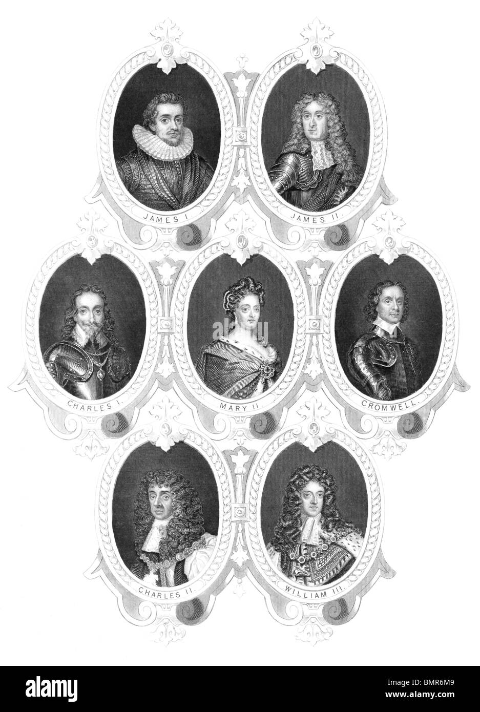 Englische Könige Porträts auf Gravur aus den 1800er Jahren. Herausgegeben von John Tallis & Co, London & New York. Stockfoto
