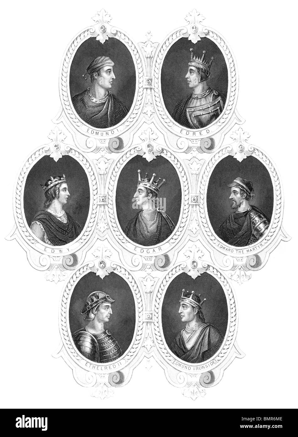 Englische Könige Porträts auf Gravur aus den 1800er Jahren. Herausgegeben von John Tallis & Co, London & New York. Stockfoto
