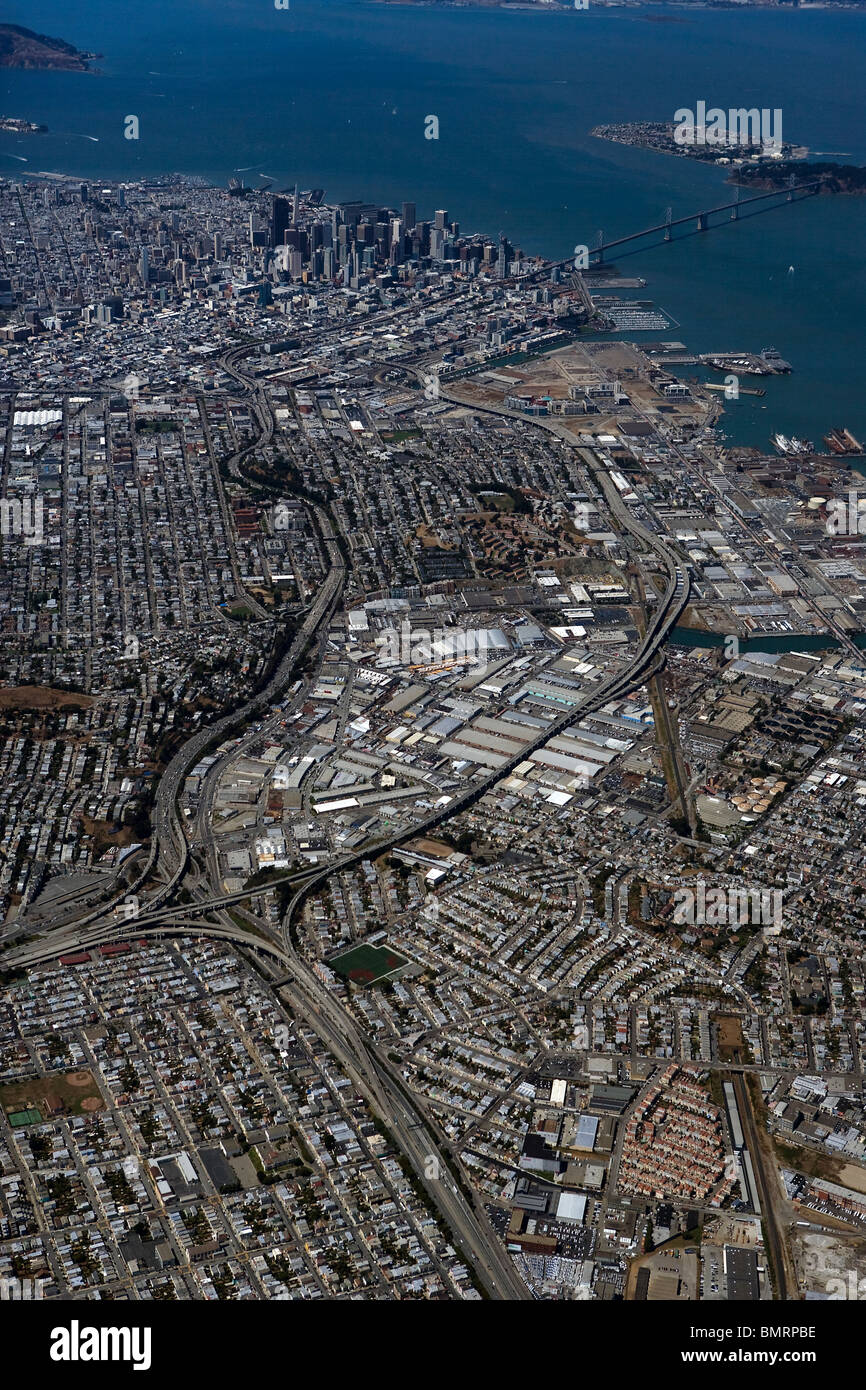 Luftaufnahme über San Francisco Kalifornien Speicherstadt zum Finanzviertel Stockfoto
