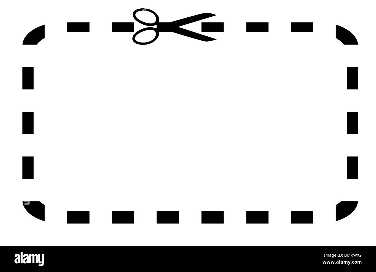 Leere Coupon oder Gutschein mit Schnittlinien Rand, isoliert auf weißem Hintergrund. Stockfoto