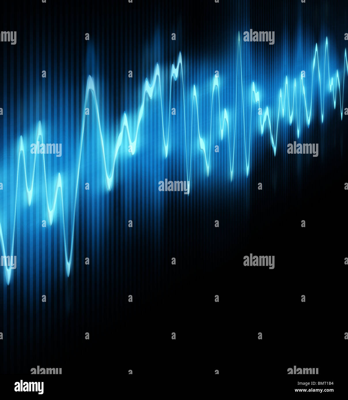 Sound- oder Audio-Wellen schwingen auf schwarzem Hintergrund Stockfoto
