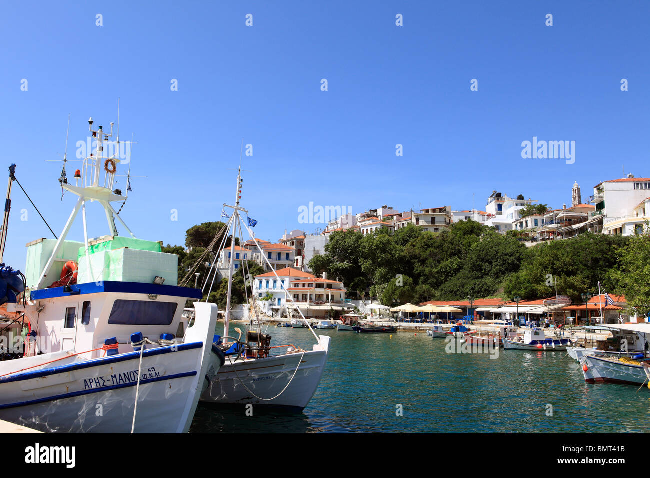 Griechenland Nördlichen Sporaden Skiathos Insel Aussicht auf die Stadt Stockfoto