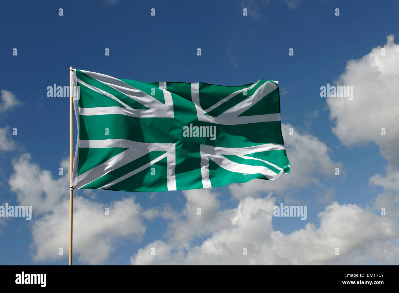 Grün Union Jack-Flagge Stockfoto