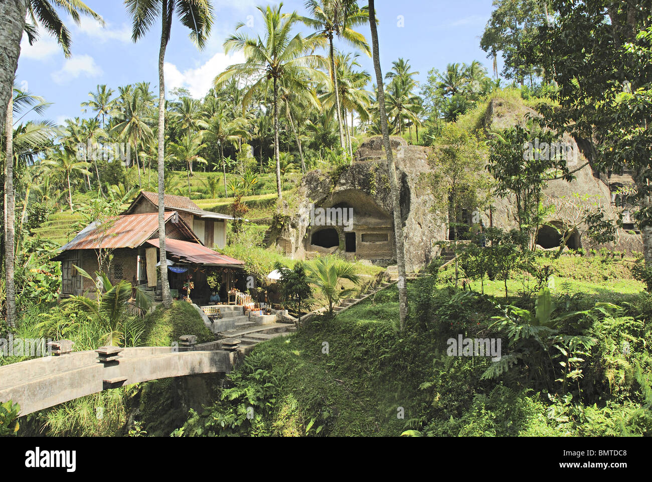 Indonesien-Bali, Indonesien-Bali, Guning Kawi-Mönch Zellen 11. Jahrhundert. Stockfoto