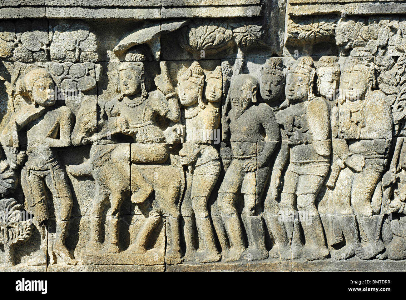 Indonesien-Java-Borobudur, König auf Pferd mit Anhänger zurück. Stockfoto