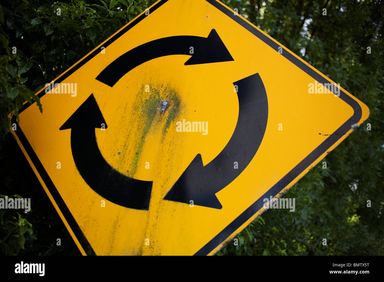 Kreisverkehr Straßenschild, Neuseeland. Stockfoto