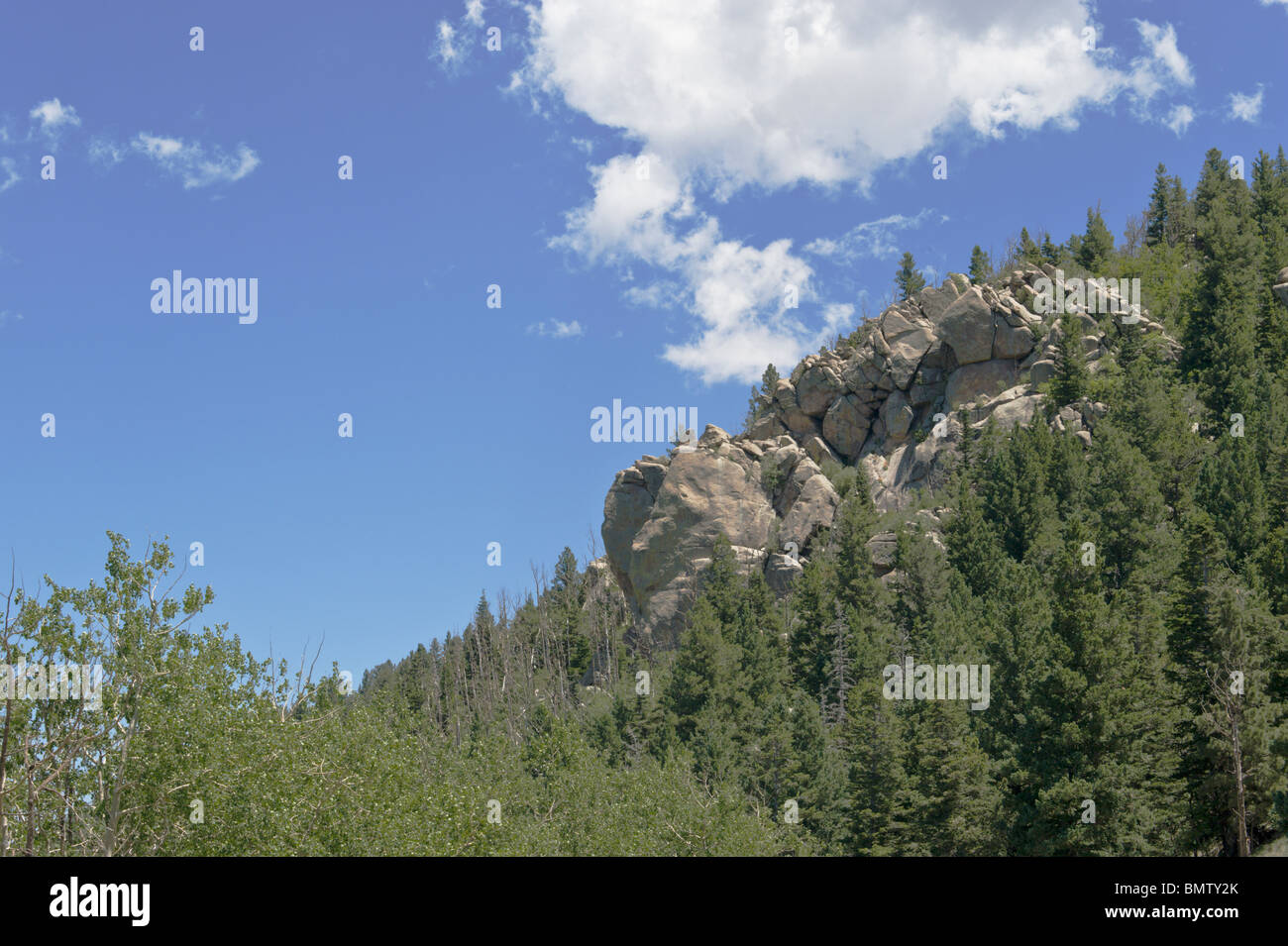 Einen dramatischen Felsen entlang des Weges in den White Mountain Wilderness, Lincoln National Forest, Ruidoso in New Mexico zu Tage tretenden. Stockfoto