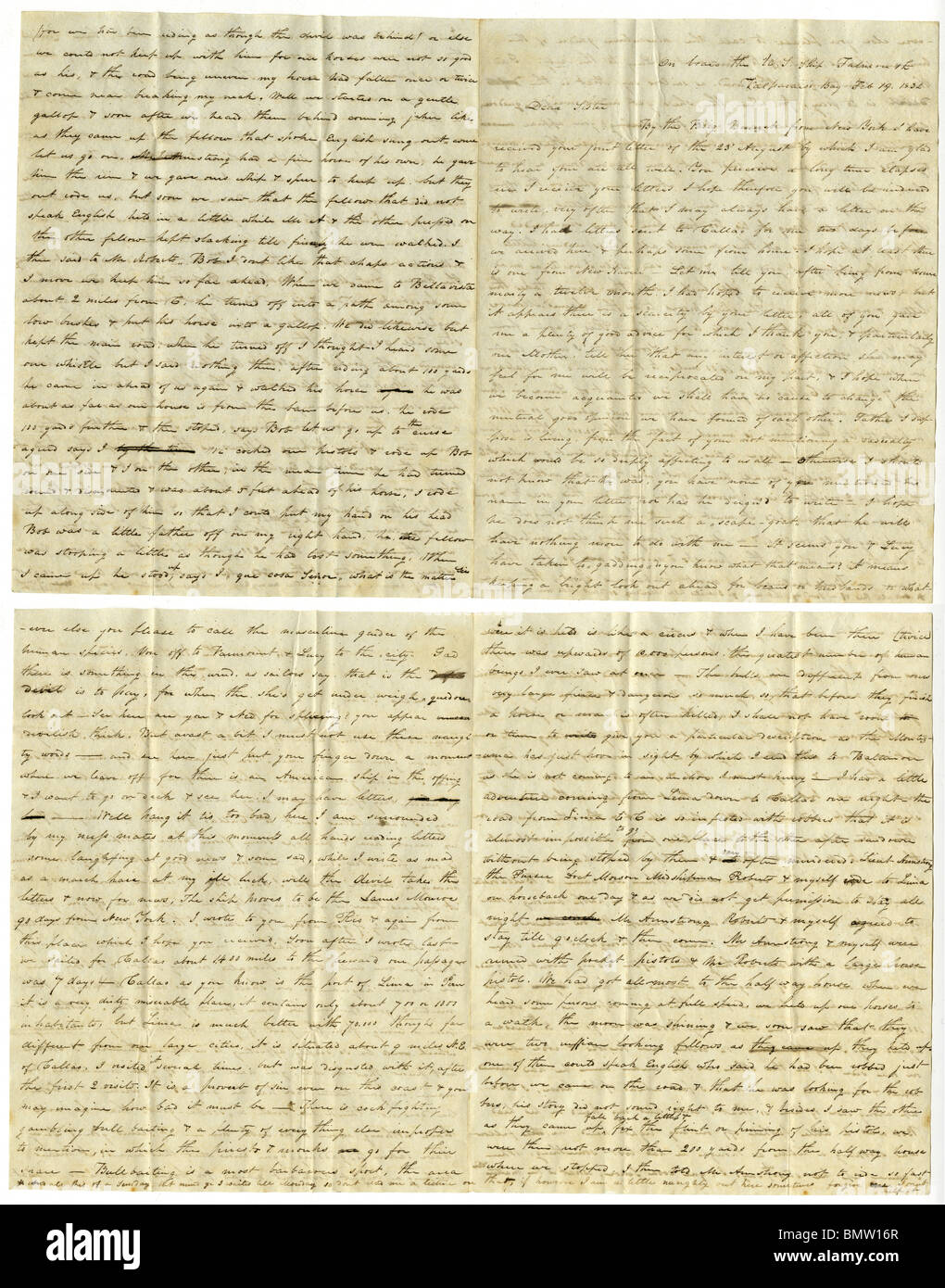 1832 stampless Brief "an Bord der US-Schiff Falmouth, Valparaiso Bucht, 19. Februar 1832." Stockfoto