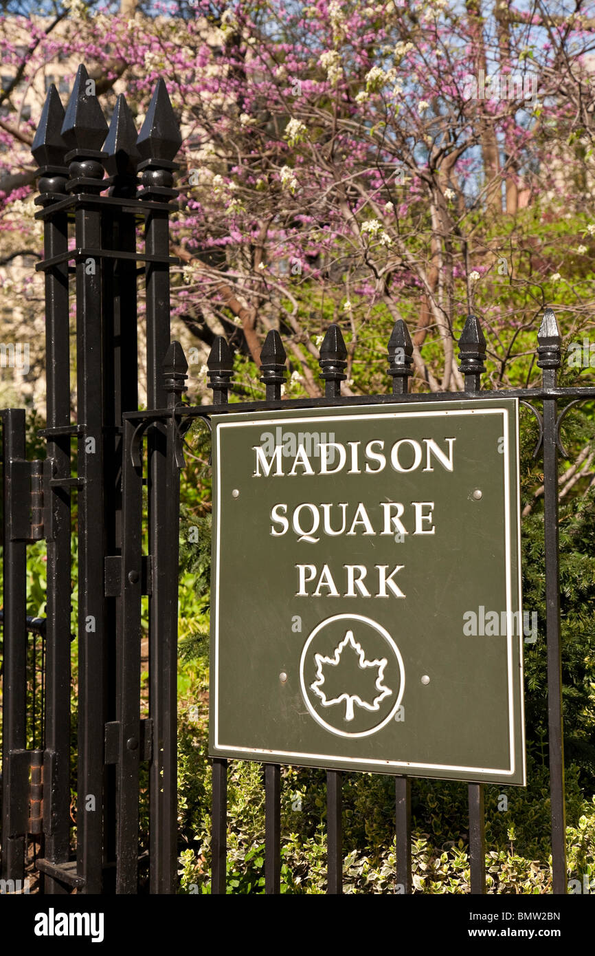 Eingang-Zeichen, Madison Square Park, New York Stockfoto