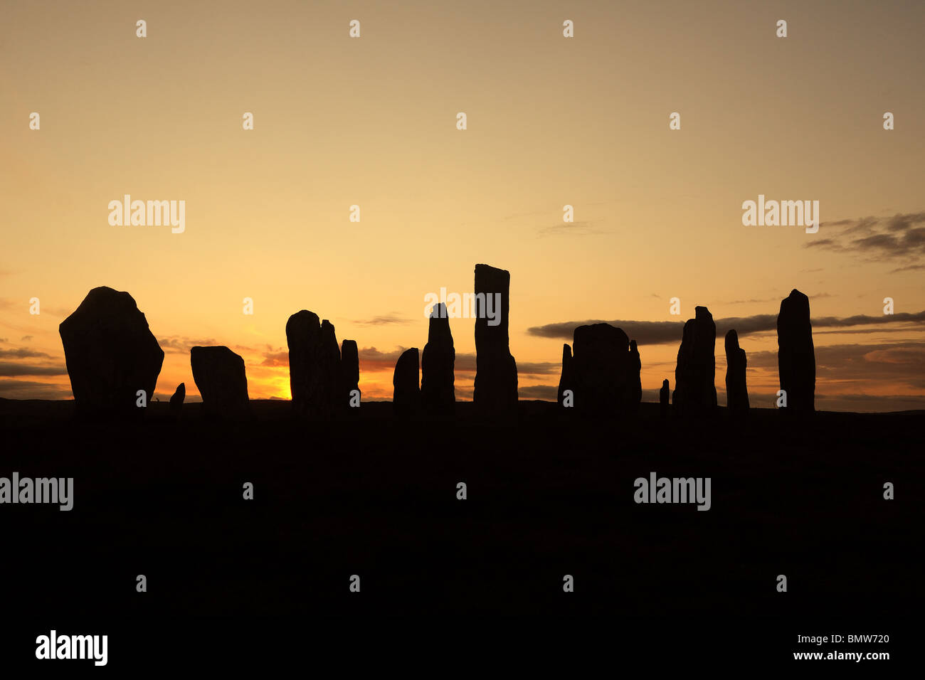 Silhouette von Callanish standing Stones, Isle of Lewis, äußeren Hebriden, Schottland Stockfoto