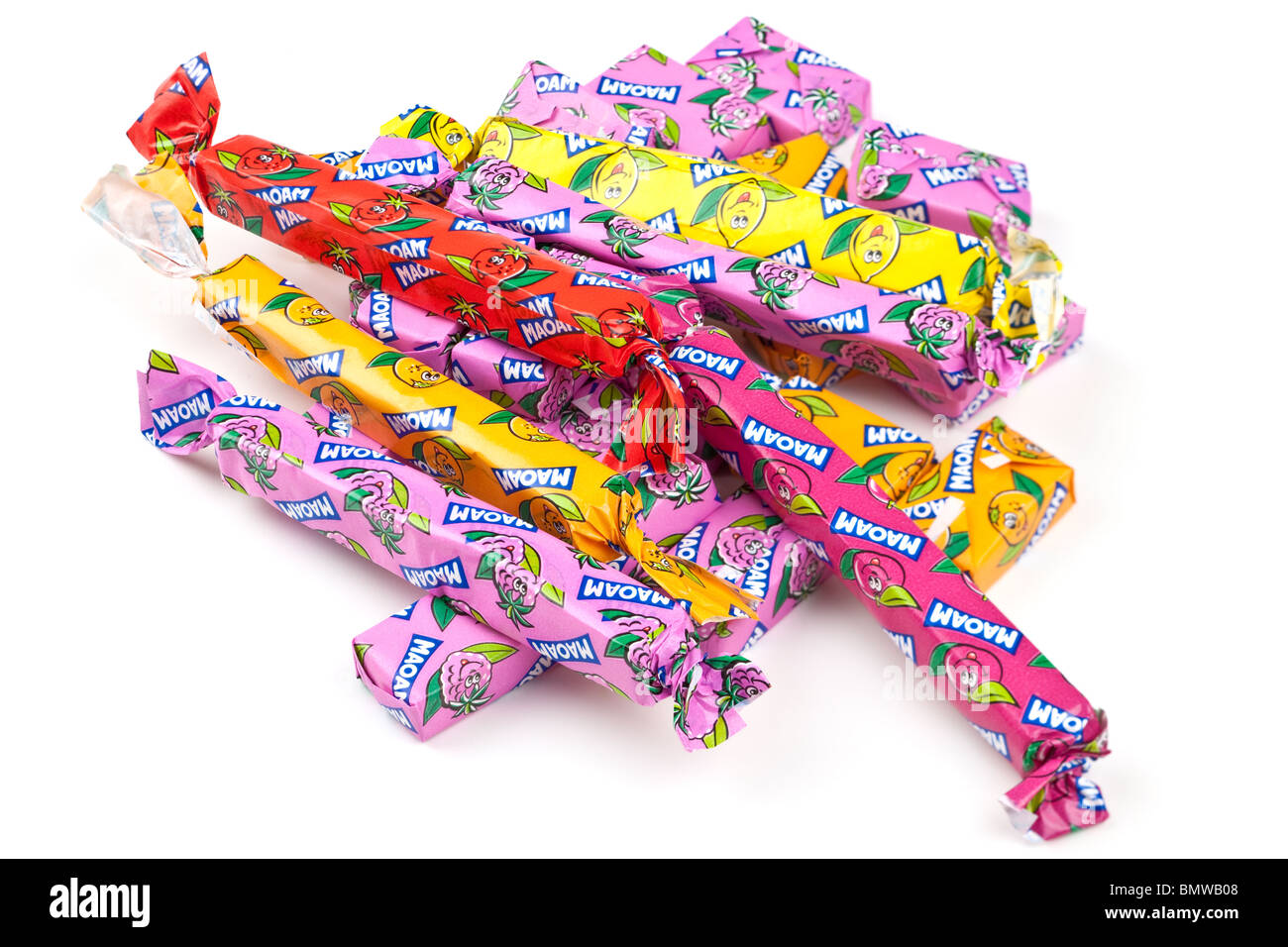 Haufen von umschlossenen Maoam zäh Süßigkeiten Stockfoto