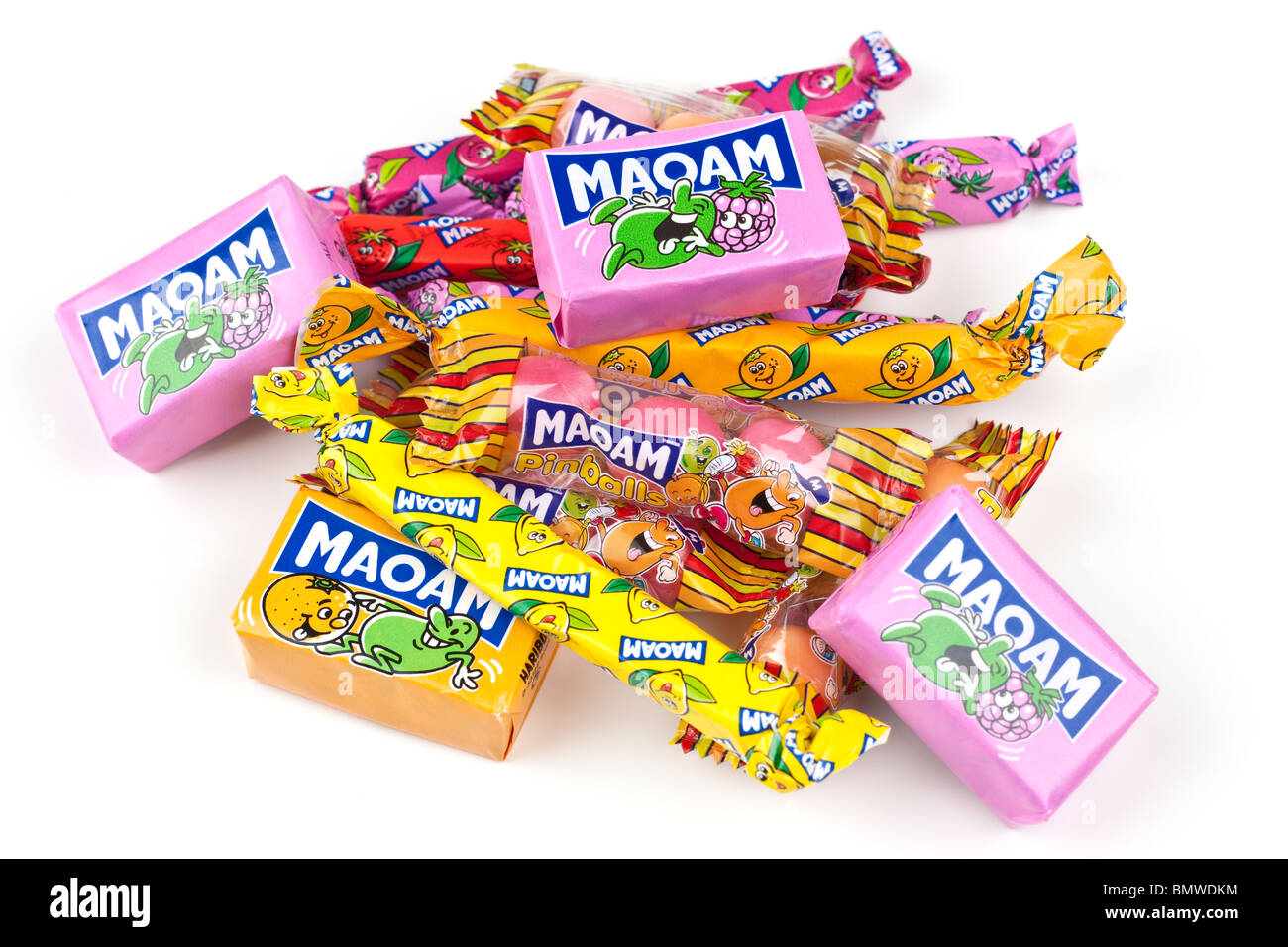 Haufen von umschlossenen Maoam zäh Süßigkeiten Stockfoto