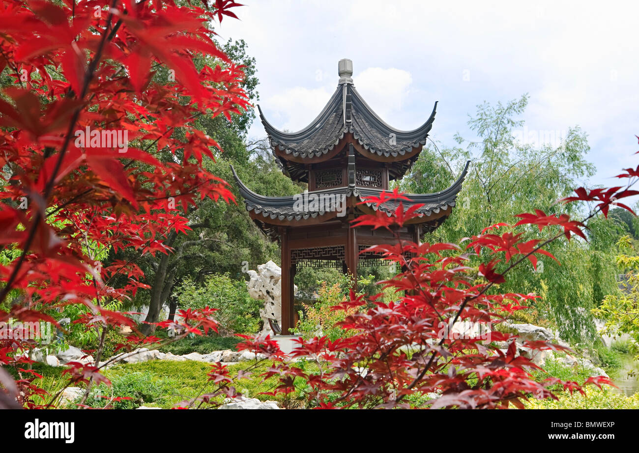 Chinesischer Garten mit Pagode und den See. Stockfoto