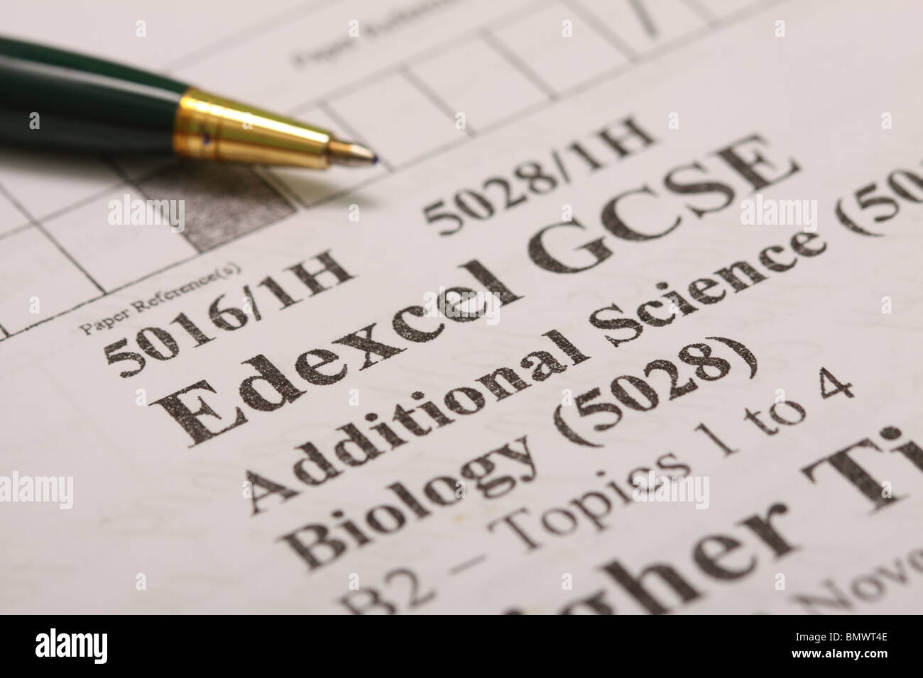 EDEXCEL GCSE Prüfung Papiersorte zusätzliche Wissenschaft Biologie höhere Stufe Stockfoto