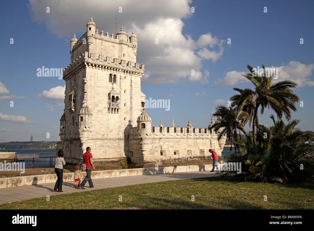 Symbol Belem Turm Torre de Belem, prominentes Beispiel des portugiesischen manuelinischen Stils in Belem, Lissabon, Portugal, Europa Stockfoto