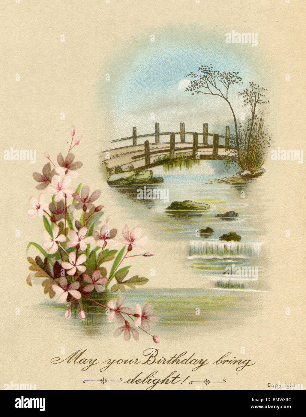 Geburtstagskarte - Brücke über den Bach Stockfoto