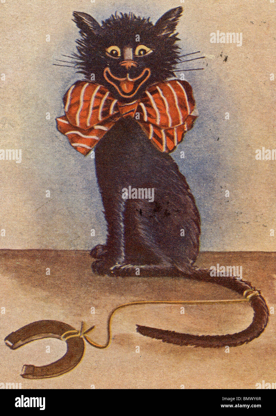 Die freche Katze mit einer großen roten Schleife Stockfoto