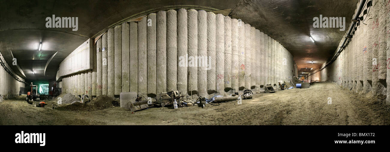 AutobahnTunnel Bau des Münchner Stadtautobahn system Stockfotografie