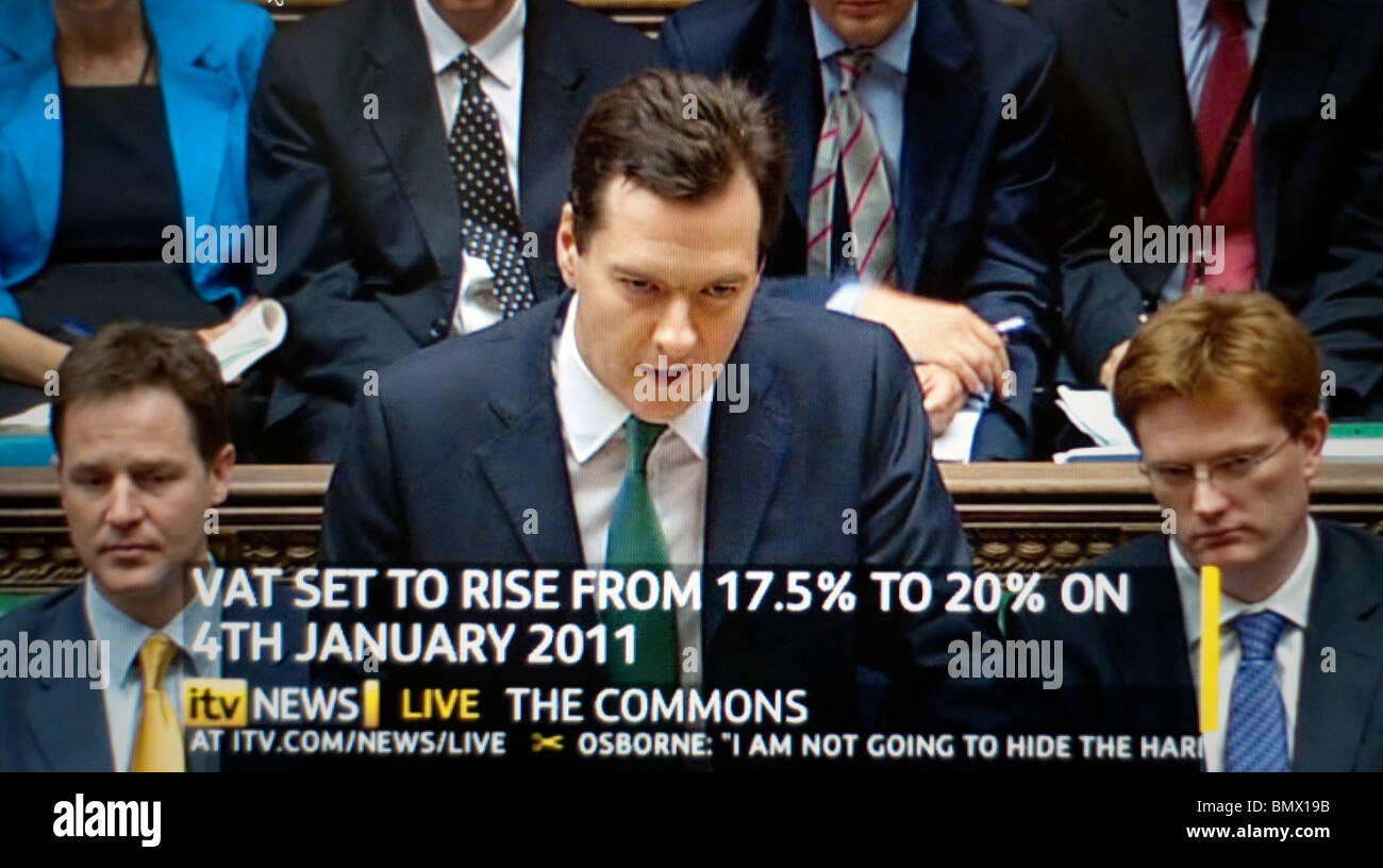 Die Haushaltsrede im House Of Commons, London, UK. George Osborne der konservativen Kanzler von der exchequor Stockfoto