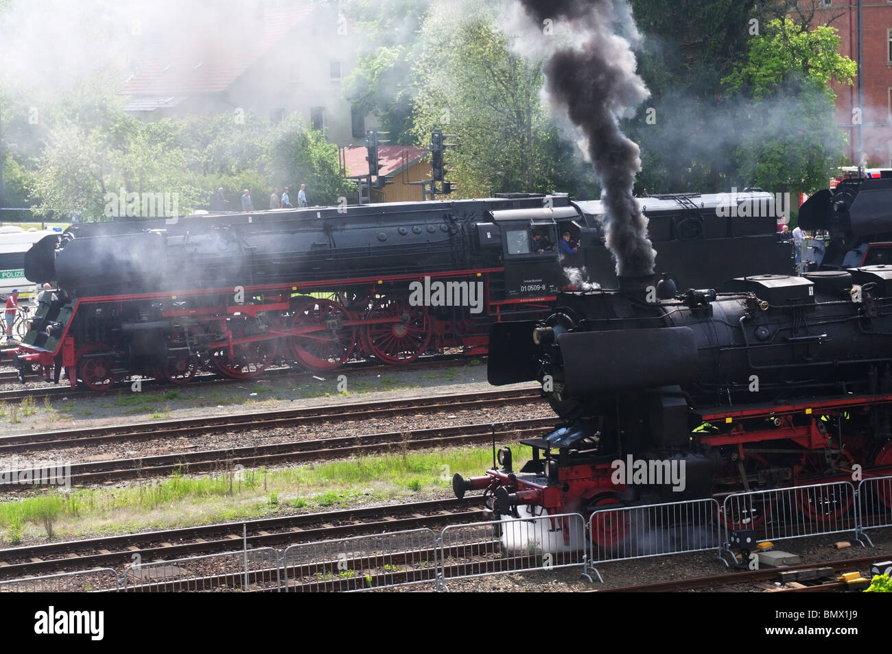 Dampflokomotiven in Neuenmarkt Station bereit, die "Schiefe Ebene" Note zu bewältigen Stockfoto