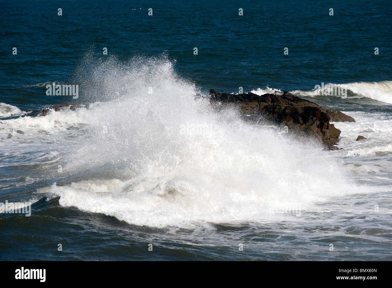 Wellen, die ans Ufer. Dunbar, Schottland Stockfoto