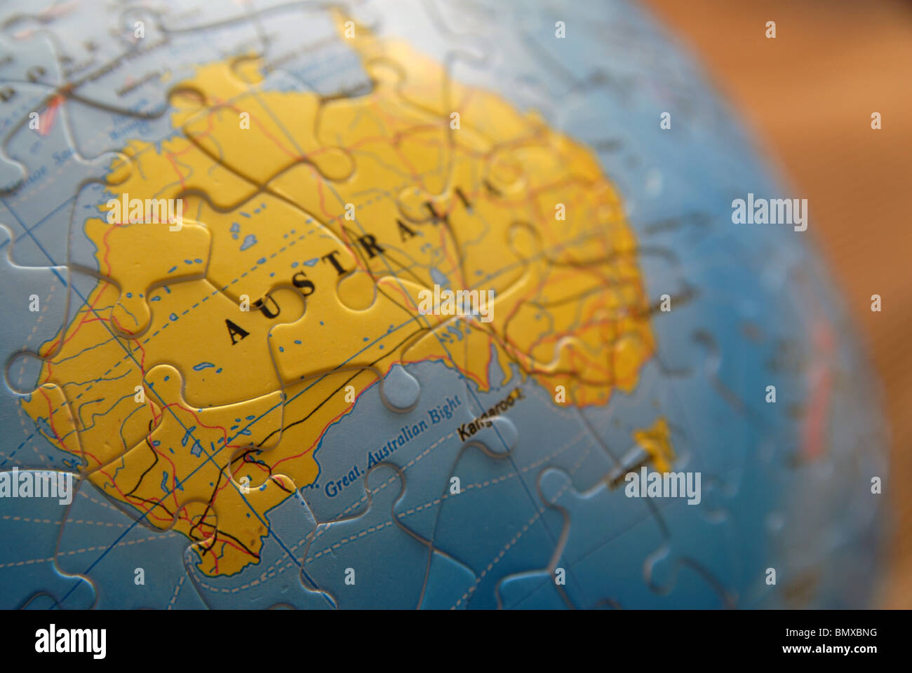 Detail der eine Globuskarte. Puzzle-Detail. Australien Stockfoto