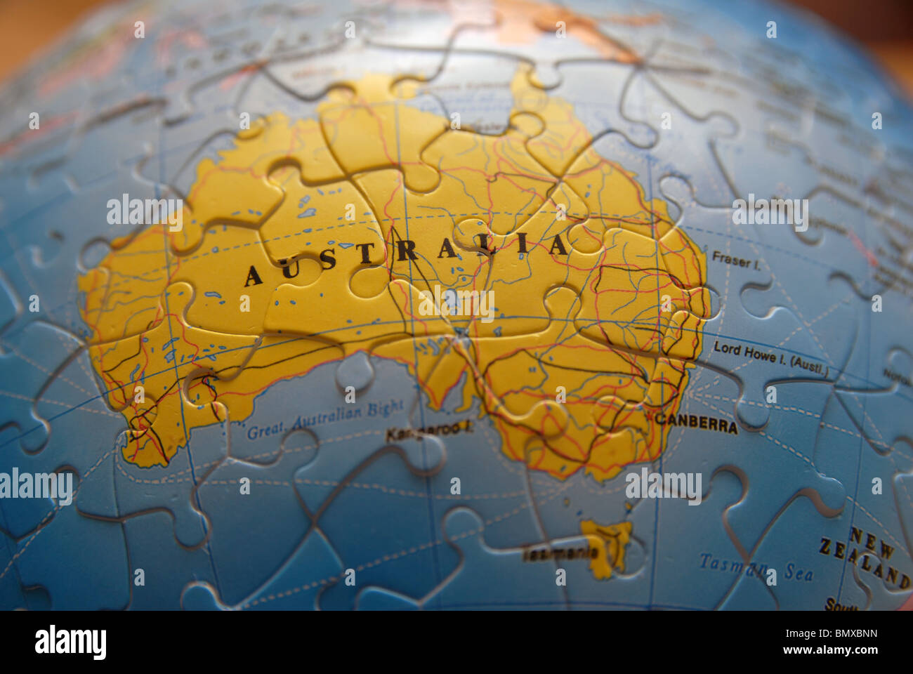 Detail der eine Globuskarte. Puzzle-Detail. Australien Stockfoto