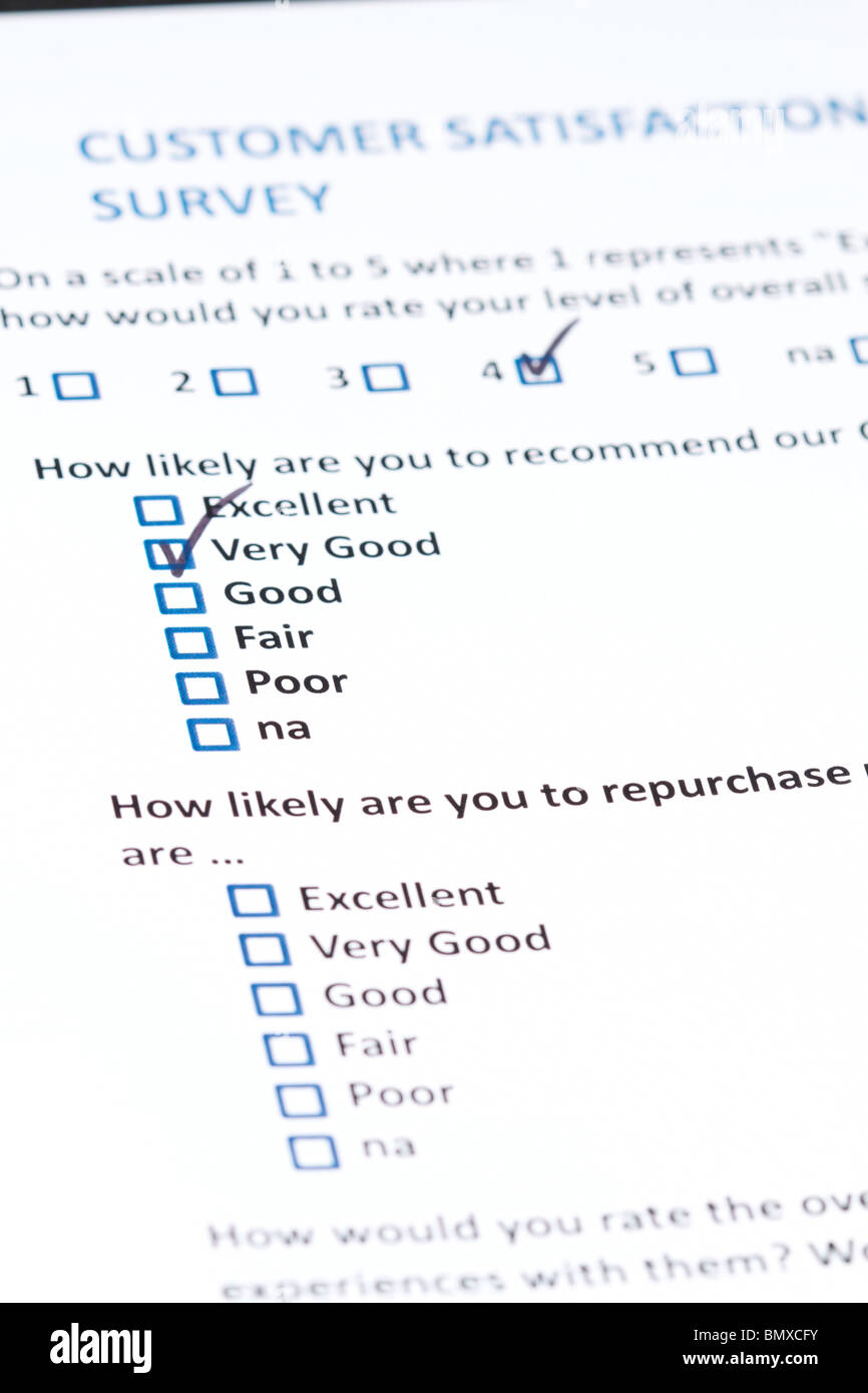 Eine Umfrage zur Kundenzufriedenheit mit Checkboxen Stockfoto