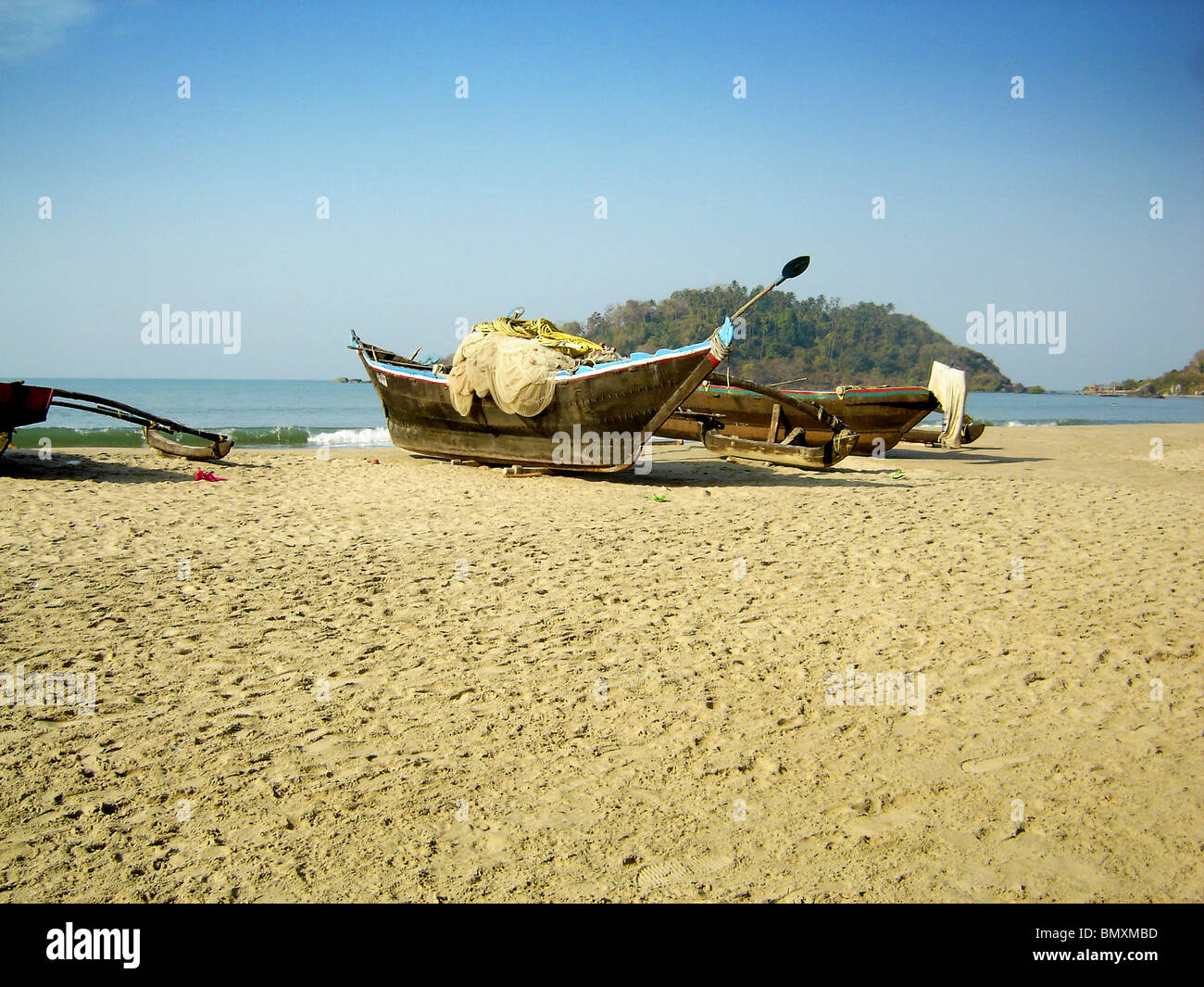 Angelboot/Fischerboot am Strand in Indien Stockfoto