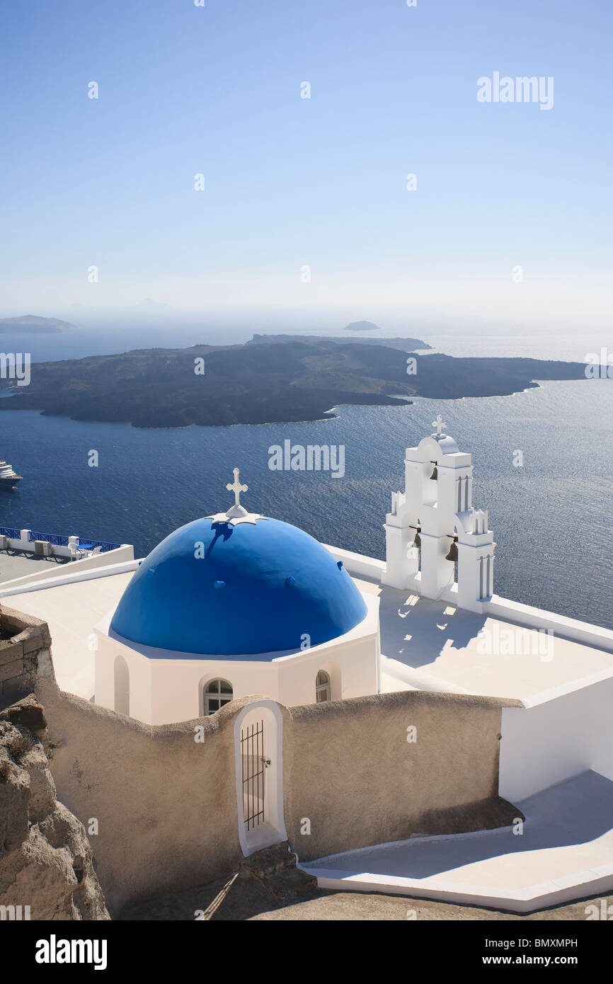 Griechenland, Kykladen, Santorini, Firostefani, Blick auf Santorini Caldera Stockfoto