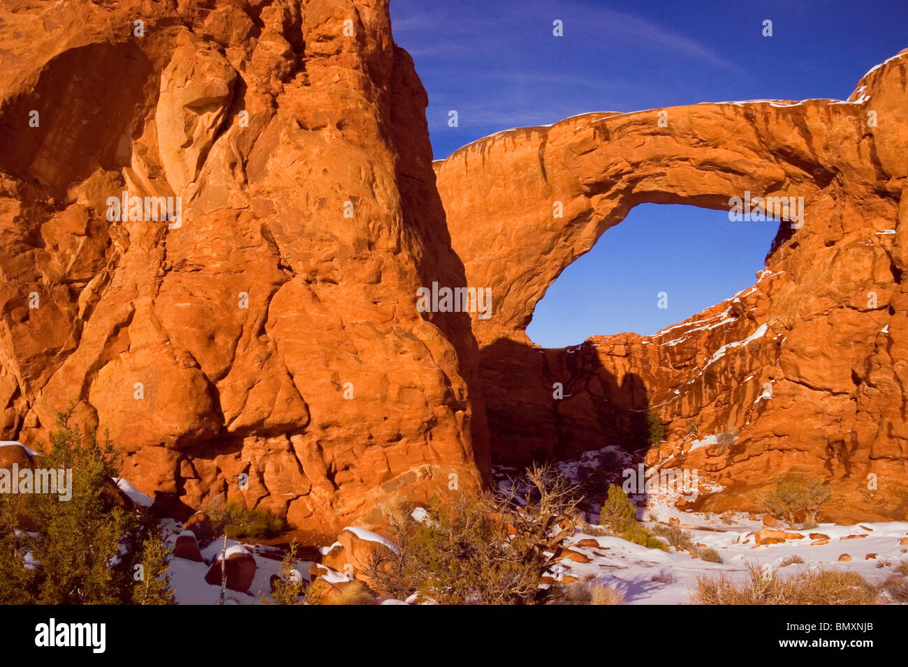 Winter im Arches National Park in der Wüste südwestlich von Utah USA Stockfoto