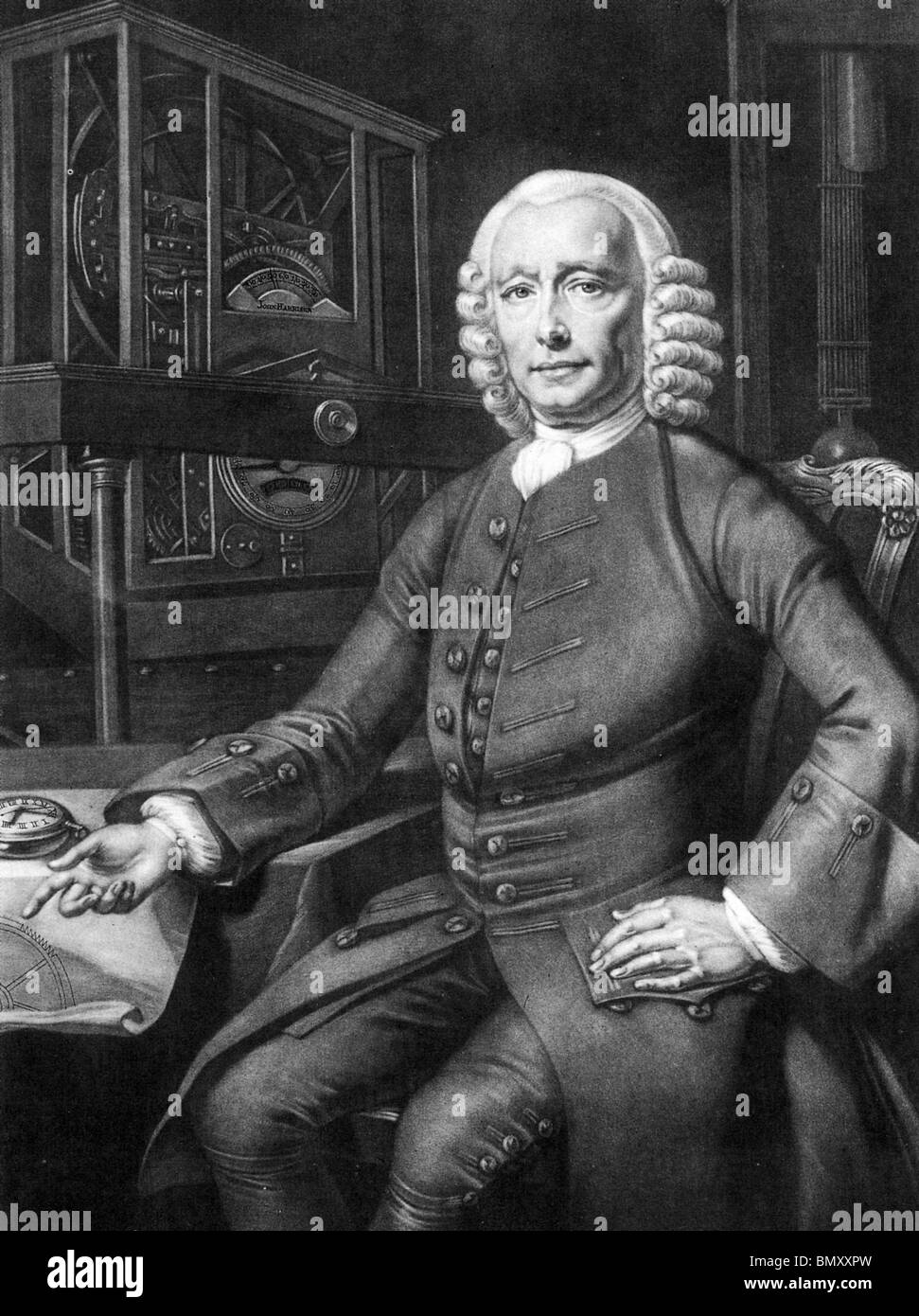 JOHN HARRISON - Englisch Erfinder und Uhrmacherei (1693-1776), die erste genaue Marinechronometer entwarf Stockfoto