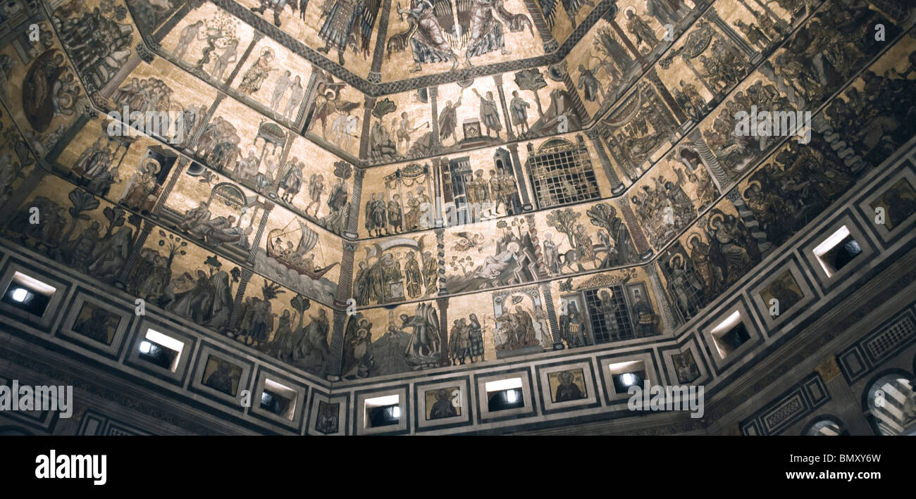 Baptisterium des Heiligen Johannes: Detail des vergoldeten Mosaik Decke Stockfoto