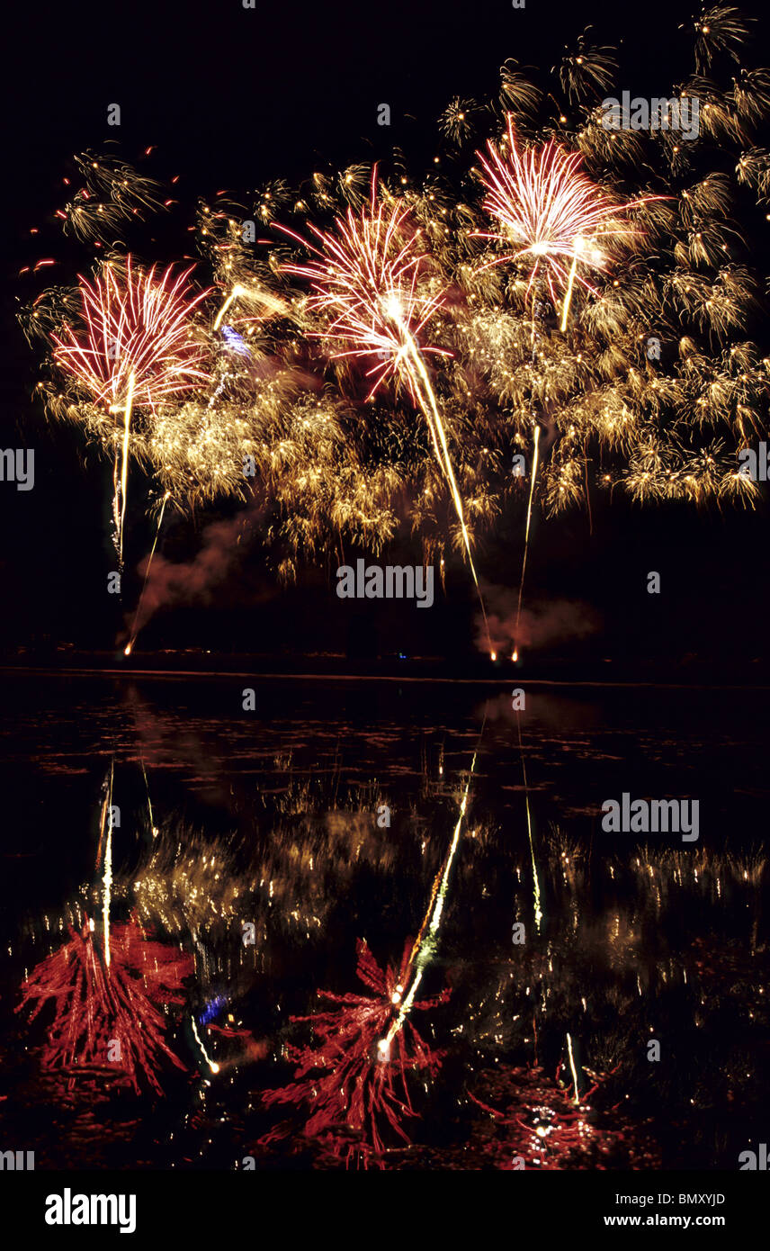 Das Feuerwerk bei der jährlichen Feuerwerk-Meisterschaft in der Stanford Hall in der Nähe von Lutterworth, Leicestershire, UK. Stockfoto