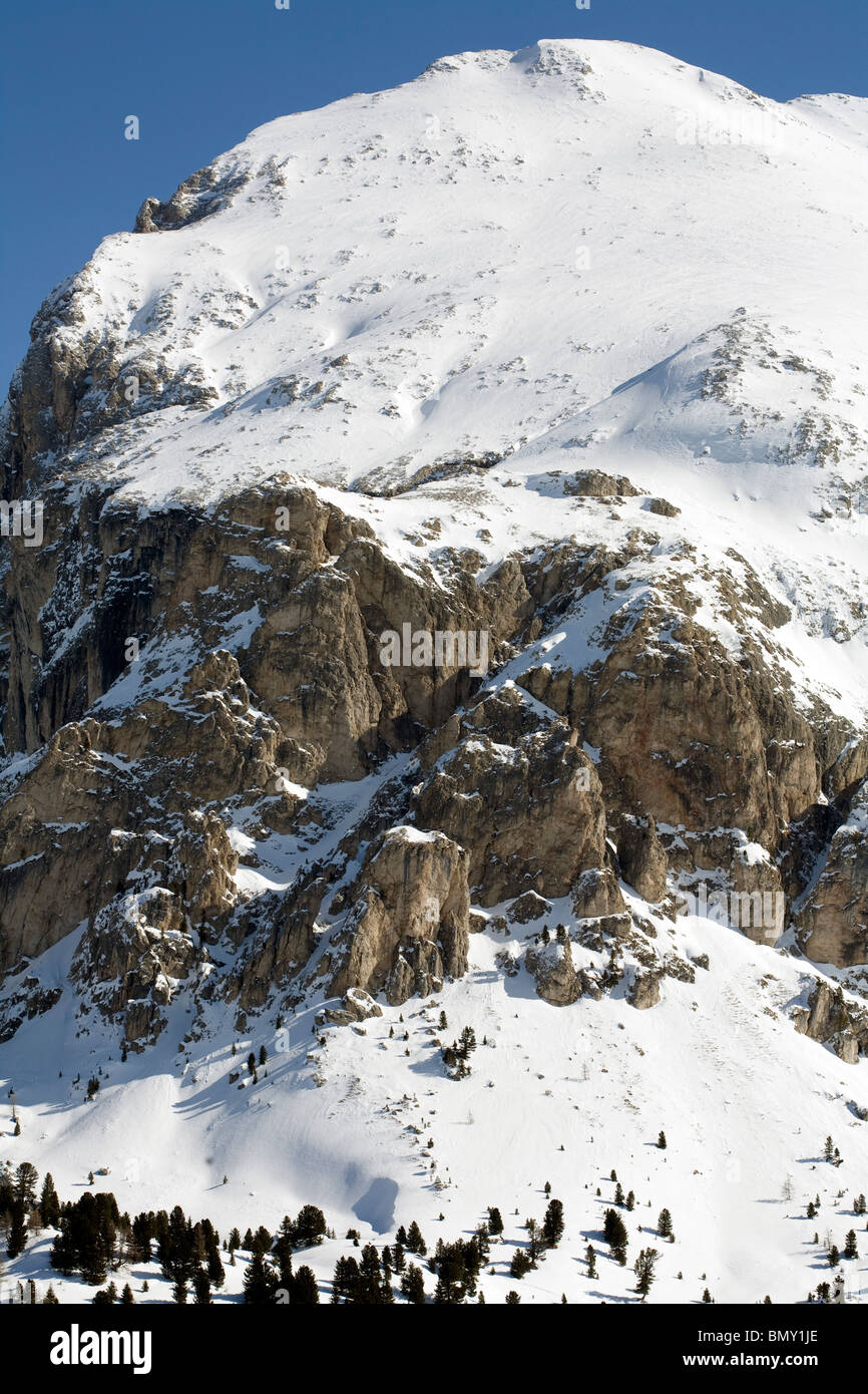 Sasso Piatto Plattkofels Sasplat Schnee eingereicht und Klippen Selva Val Gardena-Dolomiten-Italien Stockfoto