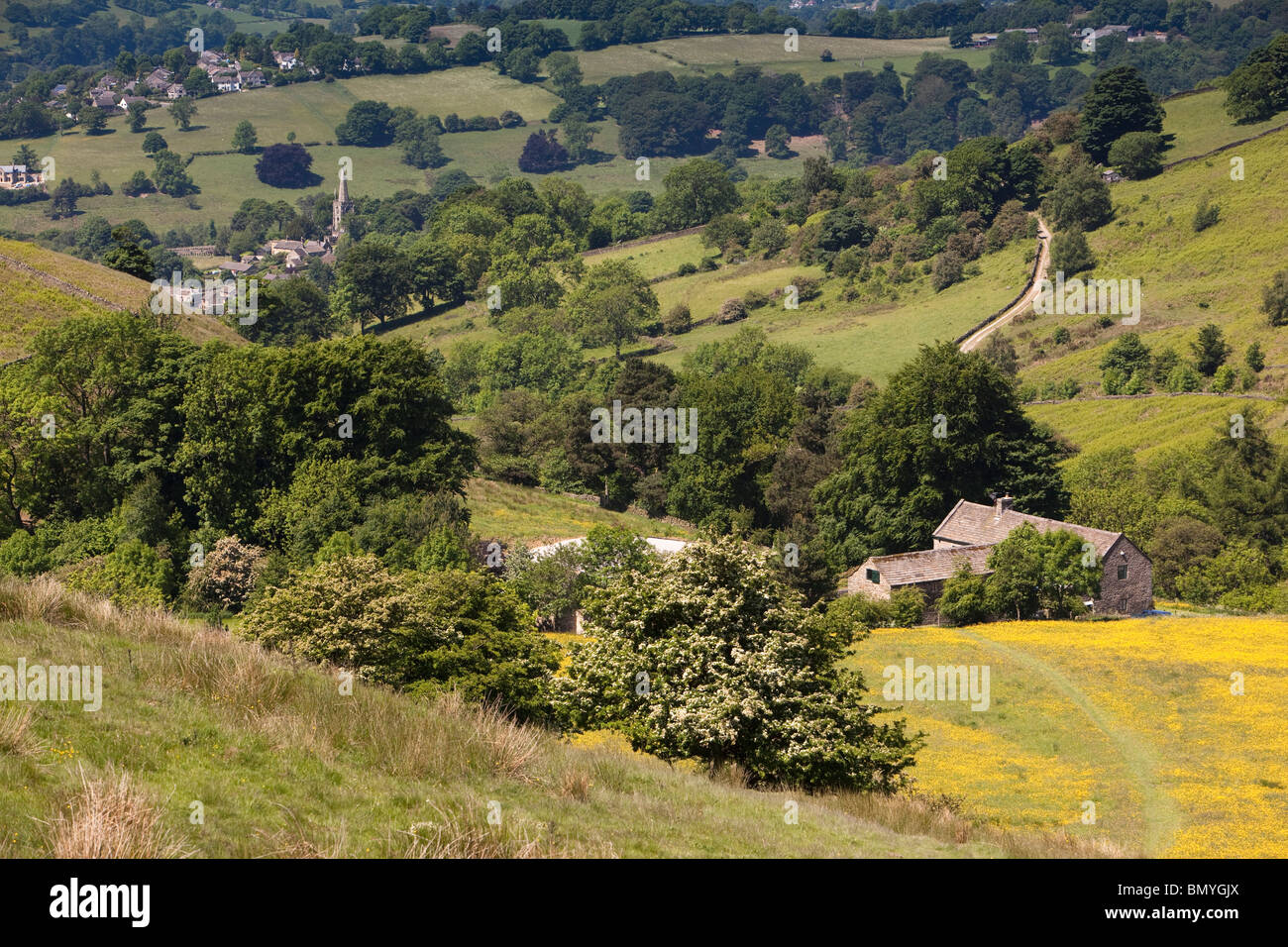 UK, Derbyshire, Peak District, Hathersage, idylically ländliches Anwesen oberhalb des Dorfes gelegen Stockfoto