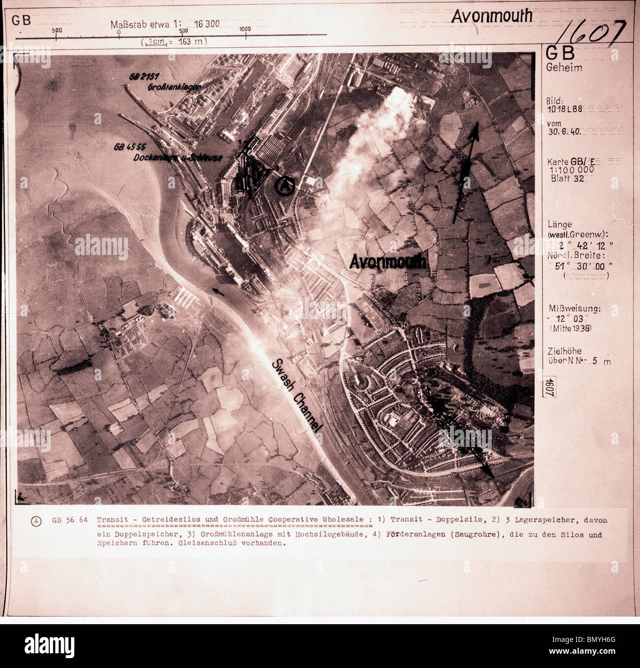 Avonmouth - Bristol 30. Juni 1940 Docks & Getreidesilos Stockfoto