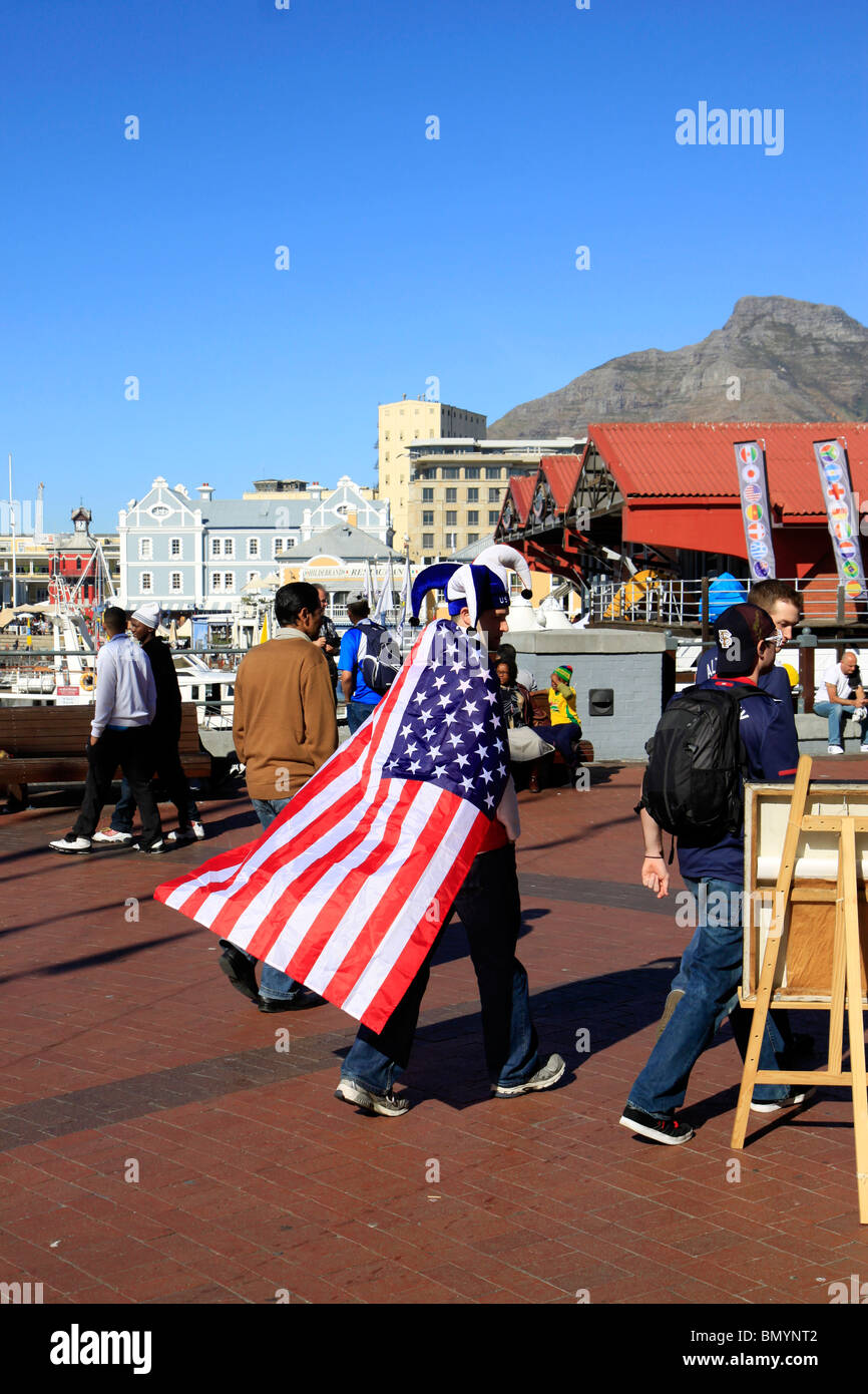 American Soccer Anhänger an der V&a Waterfront während der FIFA WM 2010 in Südafrika. Stockfoto